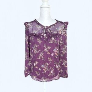 Plum Color Shimmer Ruffle Blouse Size Petite Medium